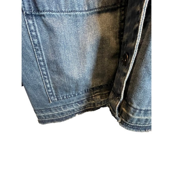 J.Jill Denim Button Up Western Denim Jacket Drawstring Waist & Fringe Raw Hem - Picture 5 of 12